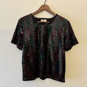 Vintage Kathie Lee Collection Black Velour Rainbow Sequin Top